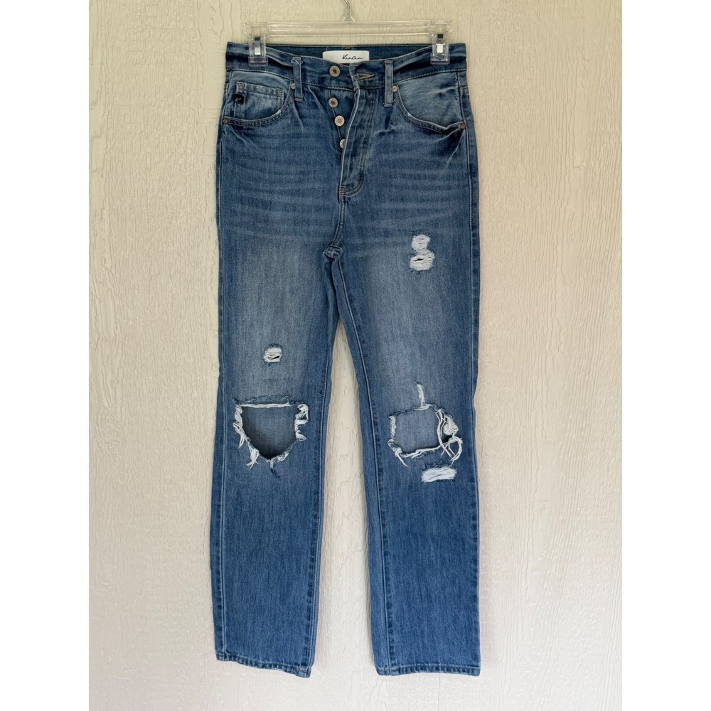 KanCan Womens High Rise Distressed Straight Leg Jeans Size 0/23